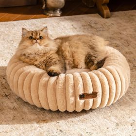 MEWOOFUN Donut Cat Bed - Washable Round Pet Bed For Indoor Cats & Kittens, Fluffy Non-Slip Calming Bed For Small Dogs, Light Brown (Option: WP167)