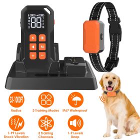 2 In 1 Wireless Electric Dog Fence With Training Collar IP67 Waterproof Pet Beep Vibration Shock Boundary Containment System for Small Medium Large Do (Color: Orange, size: 1 collar)