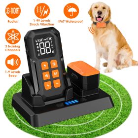 2 In 1 Wireless Electric Dog Fence With Training Collar IP67 Waterproof Pet Beep Vibration Shock Boundary Containment System for Small Medium Large Do (Color: Orange, size: 2 collar)